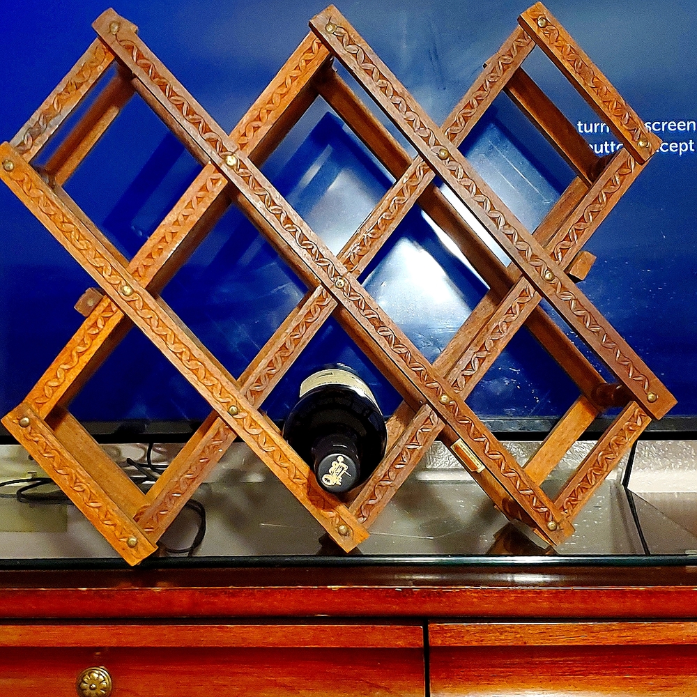Vintage Hand Carved Wooden Expandable Wine Rack